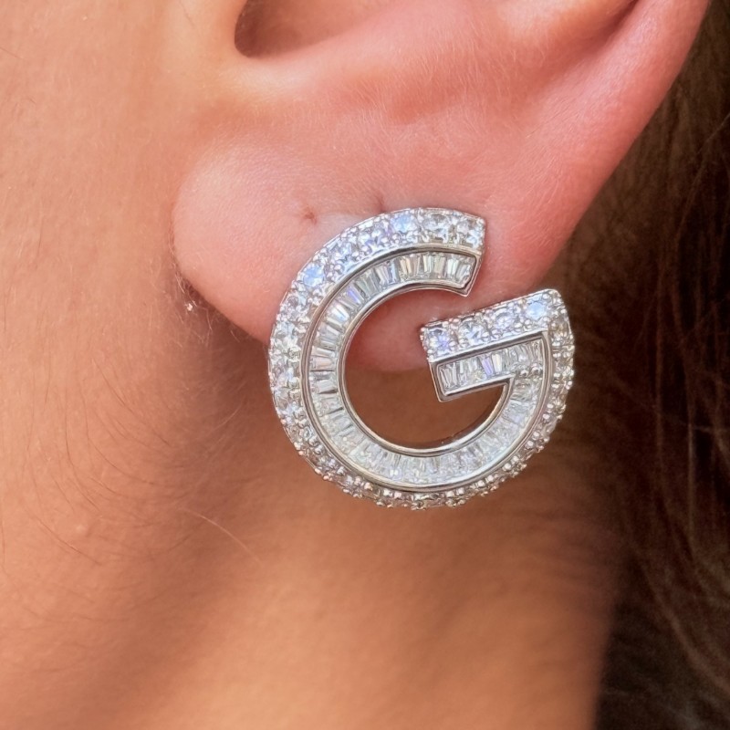 G Harfi Taşlı Küpe (Silver) resmi