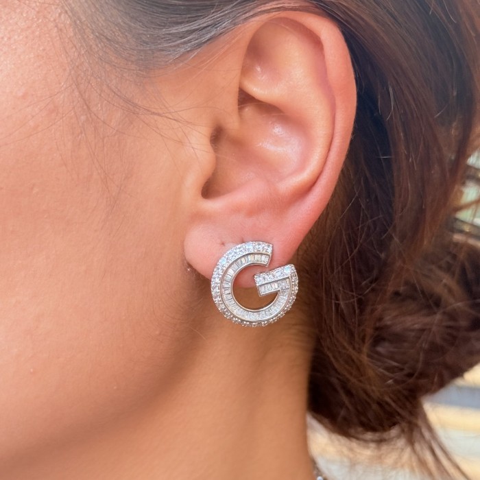 G Harfi Taşlı Küpe (Silver) resmi