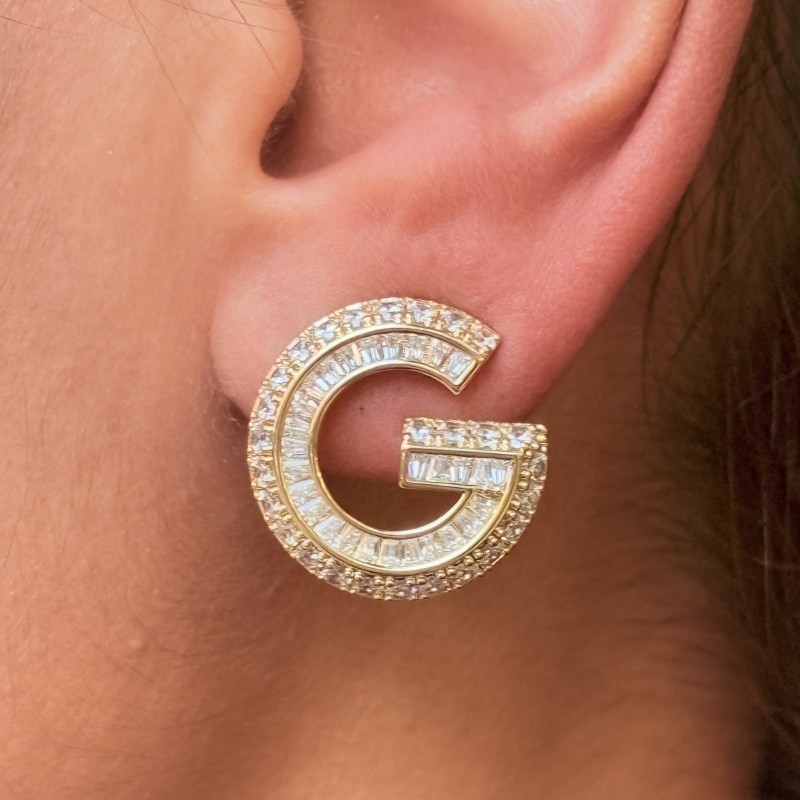 G Harfi Taşlı Küpe (Altın) resmi