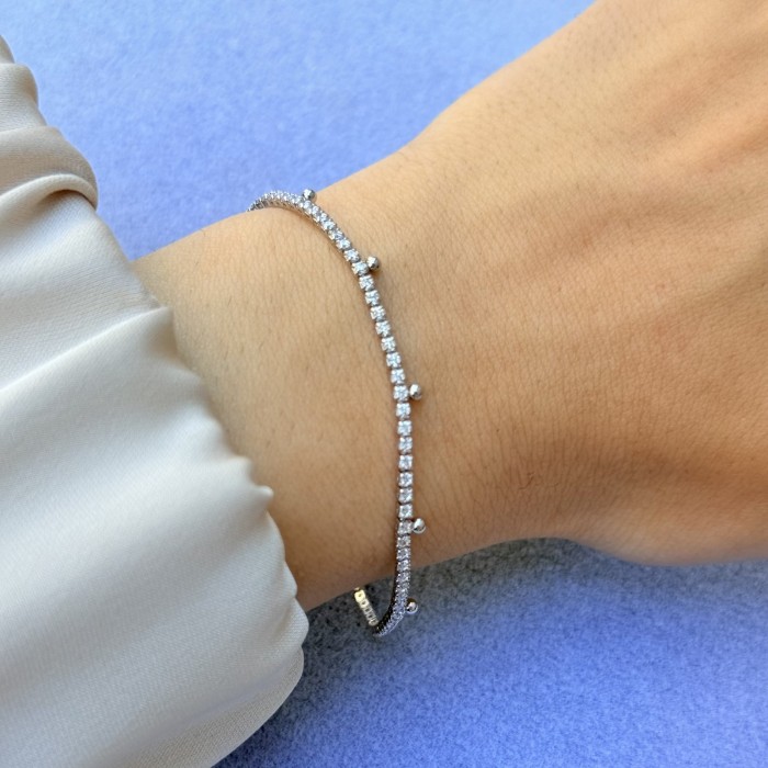 Minimal Taşlı Gümüş Bilezik resmi