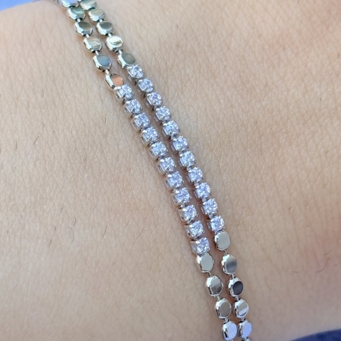 Çift Sıra Taşlı Gümüş Bileklik resmi