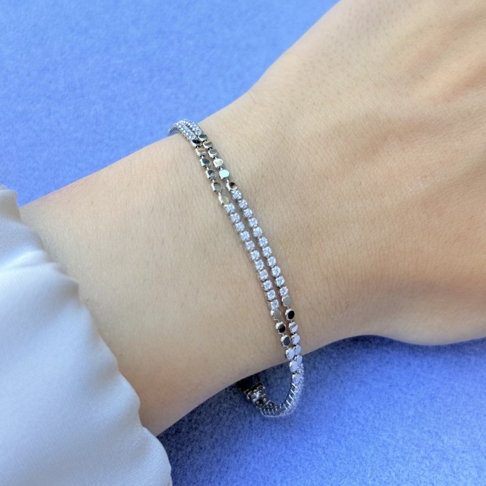 Çift Sıra Taşlı Gümüş Bileklik resmi