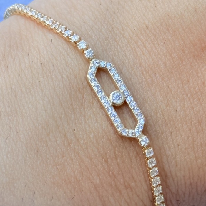 İnce Geometrik Taşlı Bileklik gold resmi