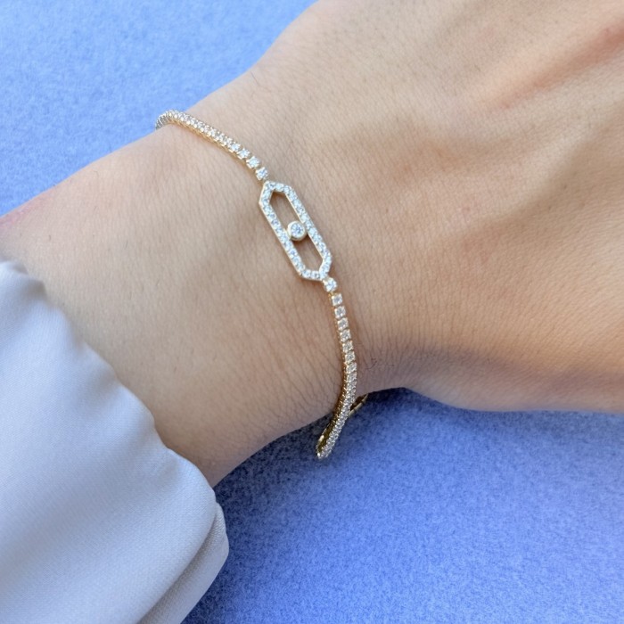 İnce Geometrik Taşlı Bileklik gold resmi