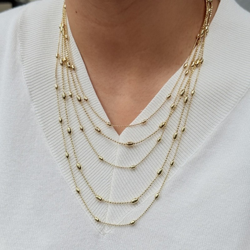 Oval Boncuklu Gizli çıngıraklı ( sesli)  Katmanlı Kolye resmi