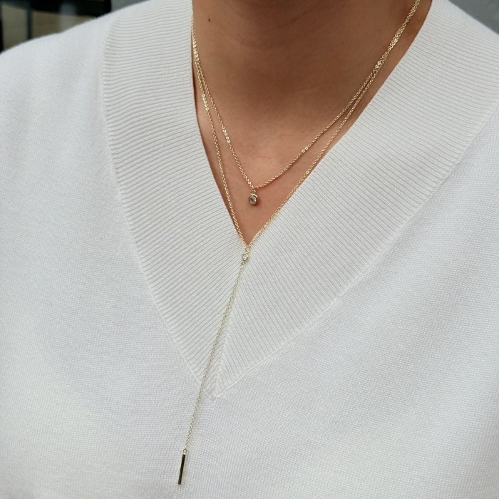 Yuvarlak Taşlı Minimal Katmanlı Kolye resmi