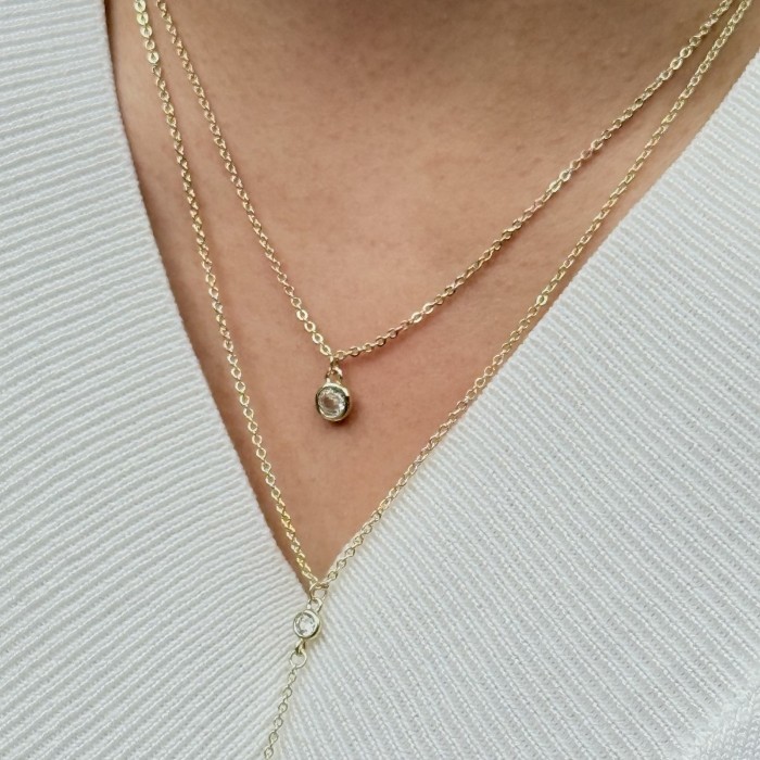 Yuvarlak Taşlı Minimal Katmanlı Kolye resmi