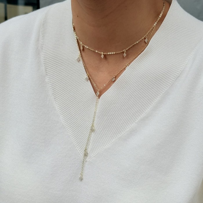 Sallantılı Taş Detaylı Katmanlı Kolye resmi