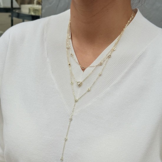 Katmanlı Kalp ve Taşlı Uzun Kolye resmi