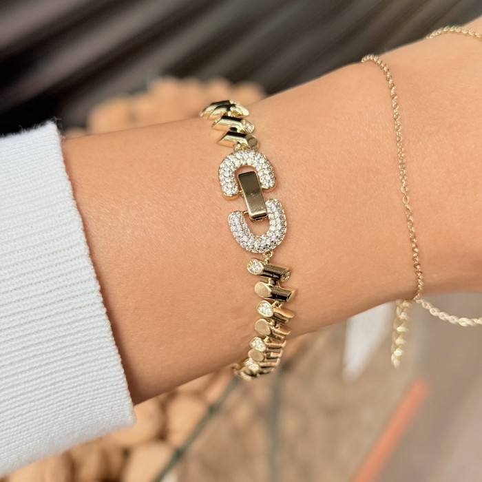 Zarif Taş Detaylı Altın Bileklik resmi