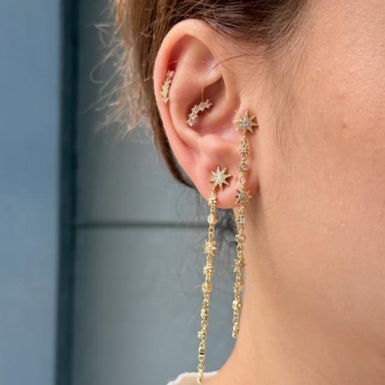 Altın Yıldız Detaylı Sallantılı Küpe  resmi