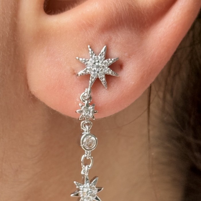 Gümüş Yıldız Sallantılı Küpe resmi