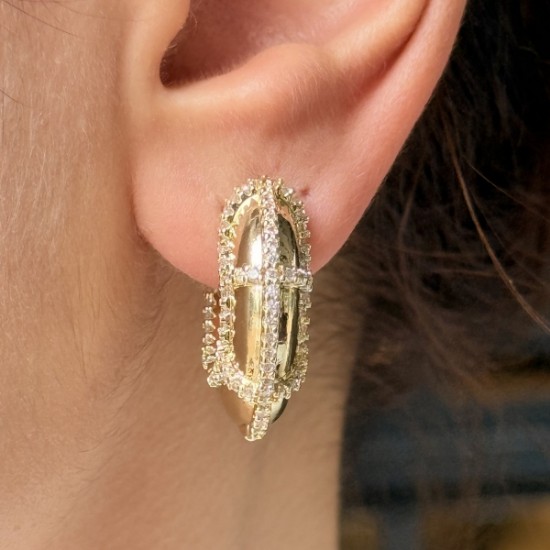 Altın  Taşlı  oval Küpe resmi