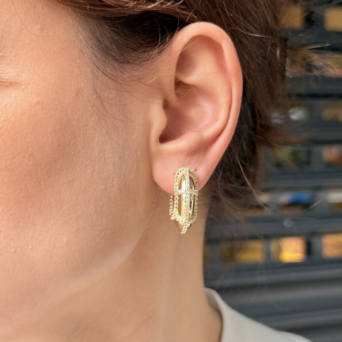 Altın  Taşlı  oval Küpe resmi