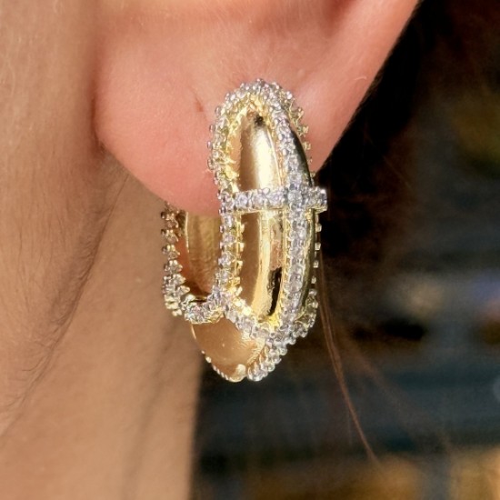 Gümüş taş çizgili Oval Taşlı Küpe resmi