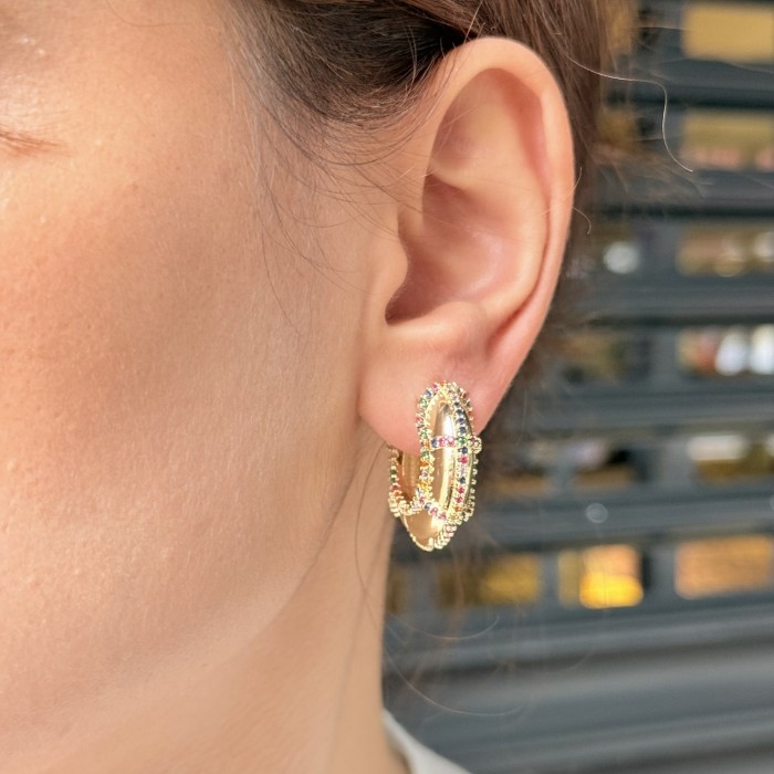 Gümüş taş çizgili Oval Taşlı Küpe resmi