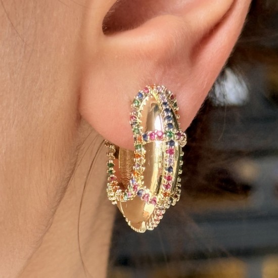 Renkli Taşlı Oval Küpe resmi