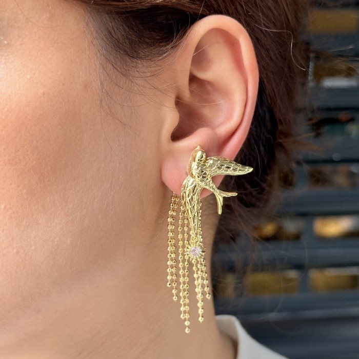 Kuş Figürlü Zincir Küpe resmi