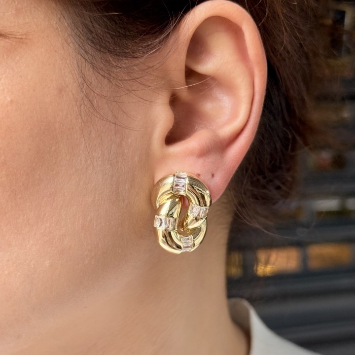 Altın Dikdörtgen Taşlı Küpe resmi