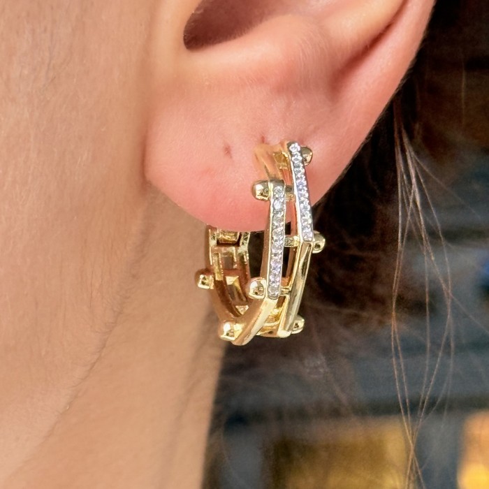 Geometrik Taşlı Halka Küpe resmi