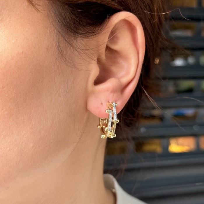 Geometrik Taşlı Halka Küpe resmi