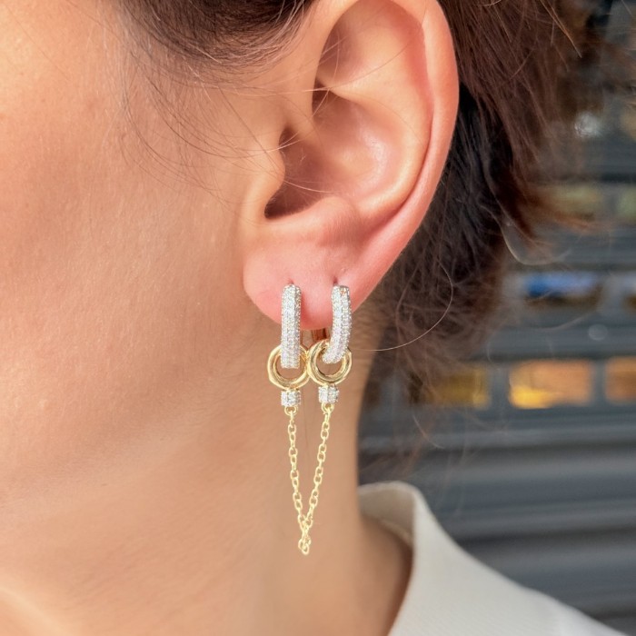 Zincir Detaylı Çift Halka Küpe resmi