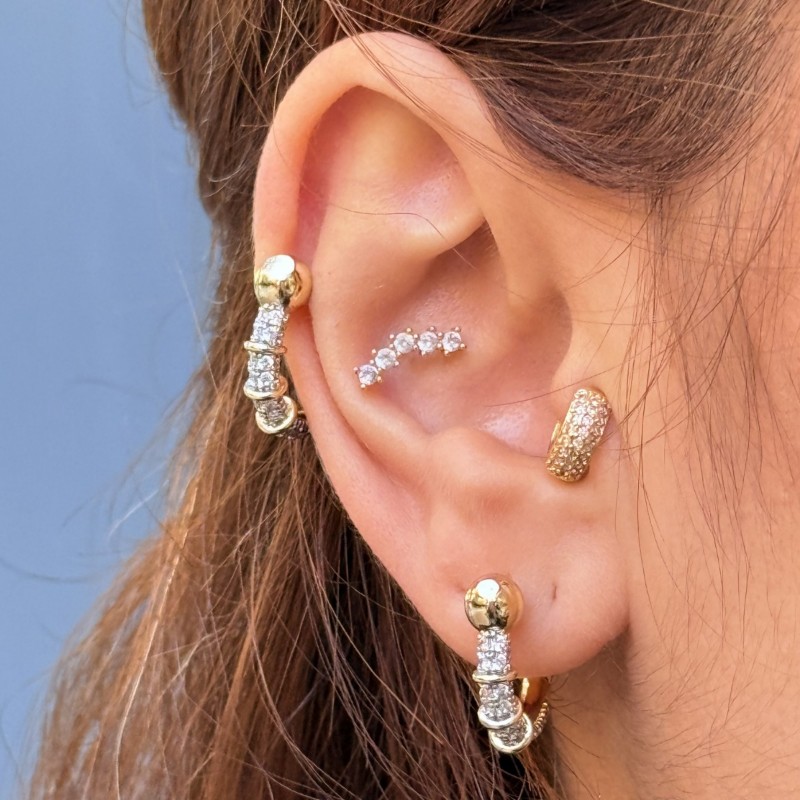 Altın Top Detaylı Taşlı Küpe resmi