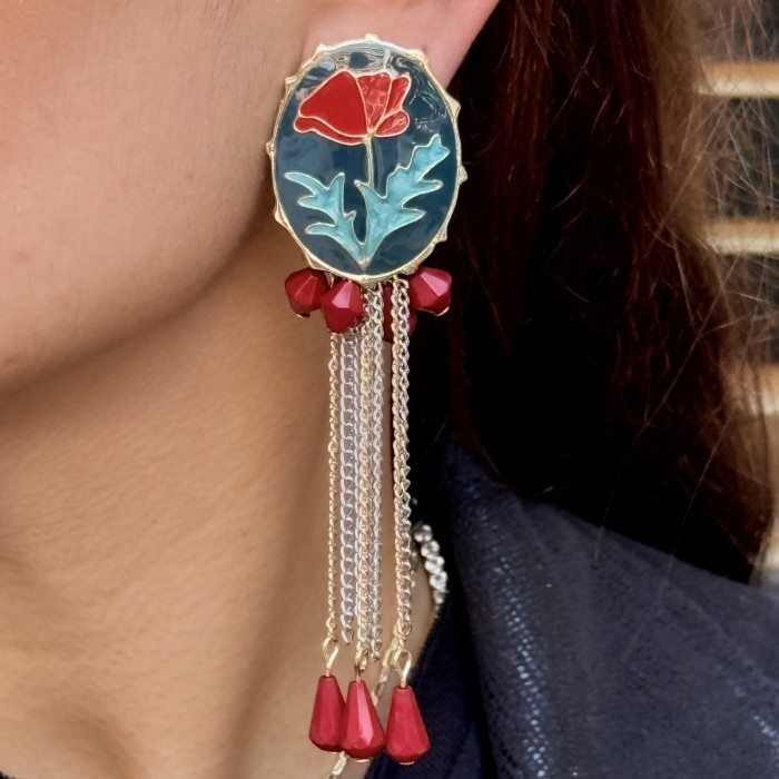 Kırmızı Gelincik Küpe resmi