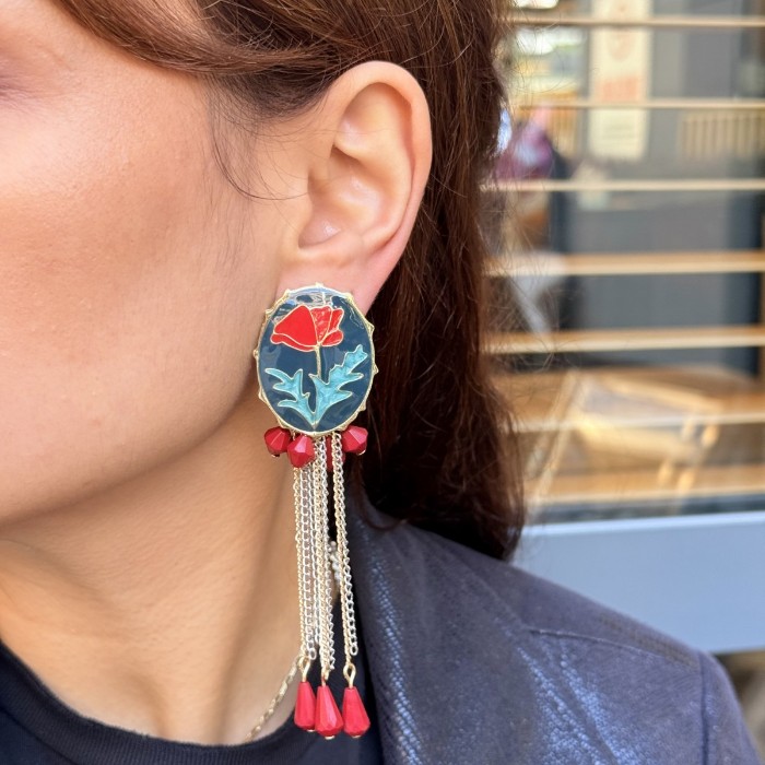 Kırmızı Gelincik Küpe resmi