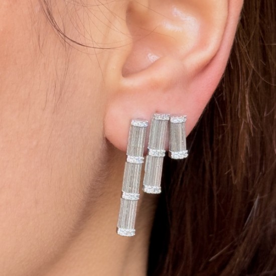 Üç Sıra Taşlı Küpe (Gümüş) resmi