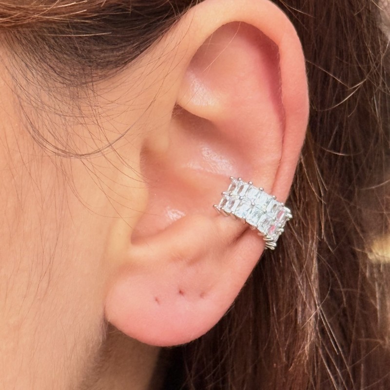 Gümüş Dikdörtgen Taşlı Kıkırdak Küpe resmi