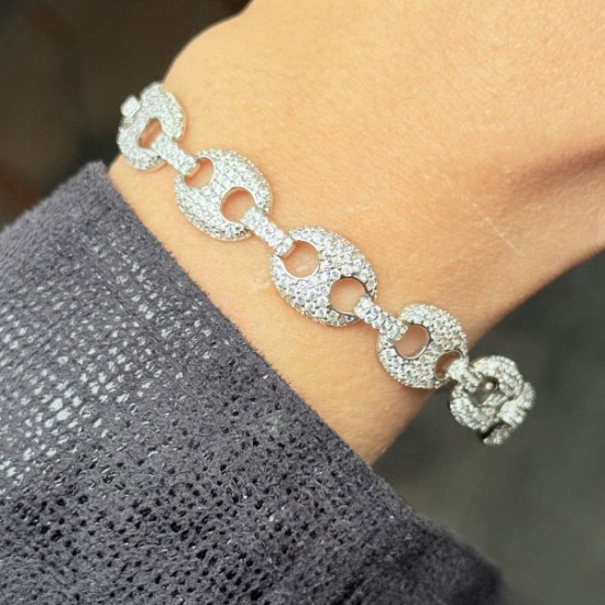 Gümüş Oval Zincir Taşlı Bileklik resmi