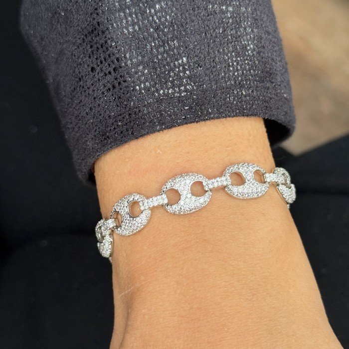 Gümüş Oval Zincir Taşlı Bileklik resmi