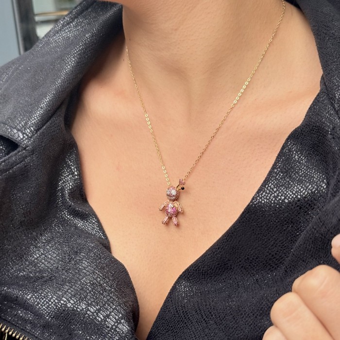 Pembe Taşlı Altın Bebek Kolye resmi