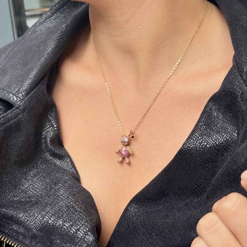 Pembe Taşlı Altın Bebek Kolye resmi