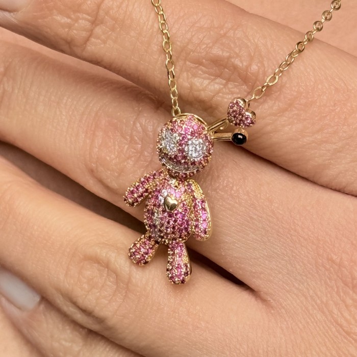 Pembe Taşlı Altın Bebek Kolye resmi