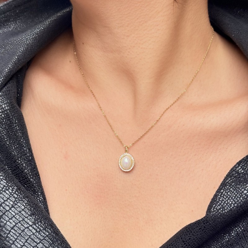 Opal Taşlı Oval Kolye – Gold resmi