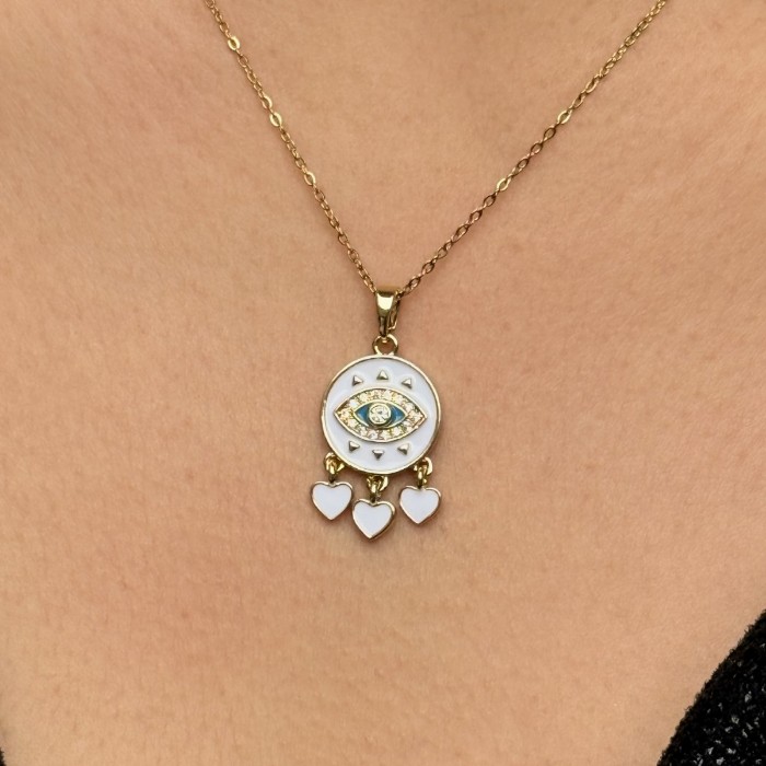 Nazar Gözlü Kalpli Uçlu Kolye – Gold resmi