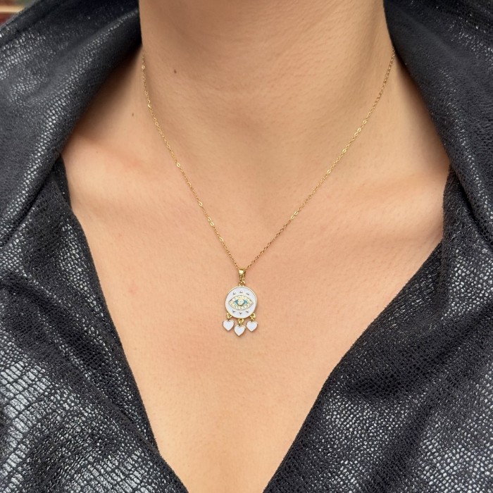 Nazar Gözlü Kalpli Uçlu Kolye – Gold resmi
