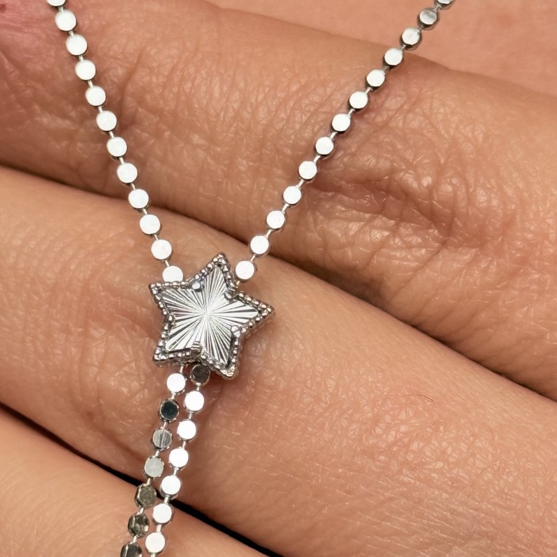 Yıldız Uçlu Uzun Zincir Kolye gümüş renk resmi