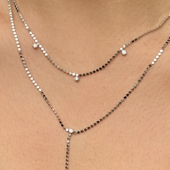 Çift Katlı Taşlı Kolye – Gümüş Renk resmi