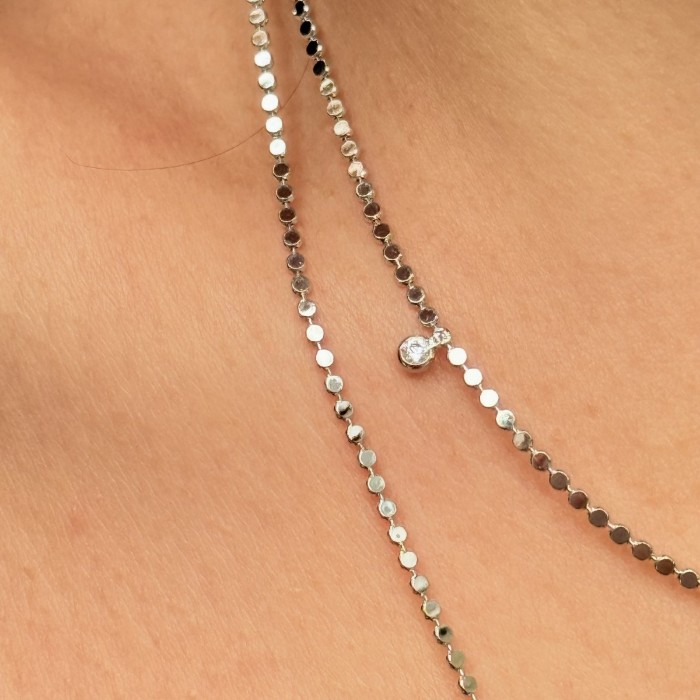 Çift Katlı Taşlı Kolye – Gümüş Renk resmi