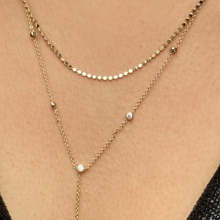 Çift Katlı Taşlı Kolye – Gold resmi