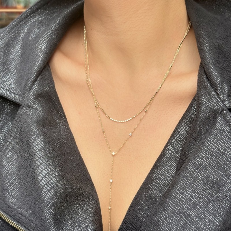 Çift Katlı Taşlı Kolye – Gold resmi