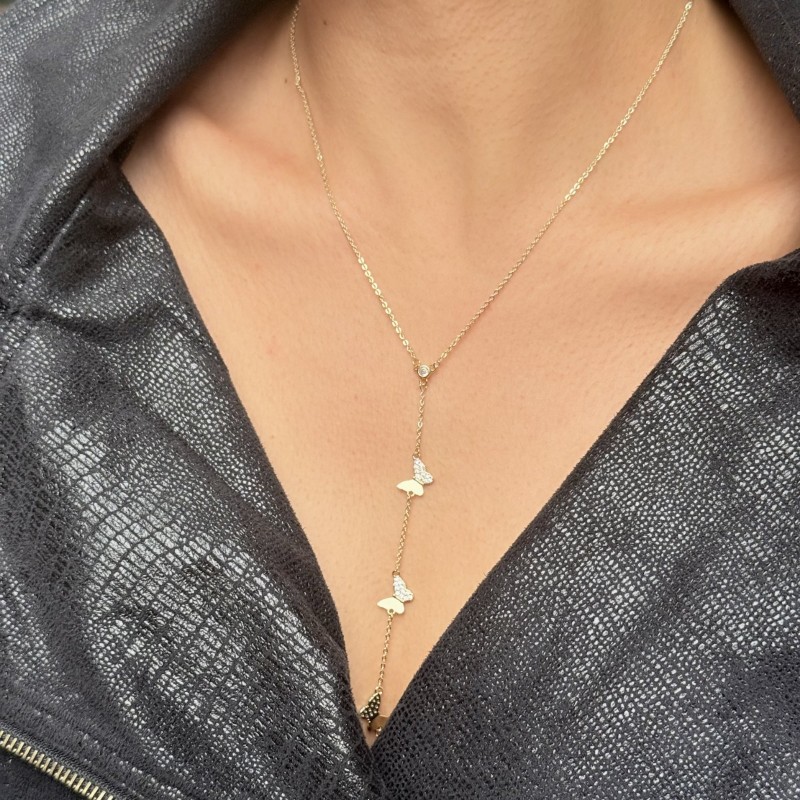Kelebek Figürlü Uzun Zincir Kolye – Gold resmi