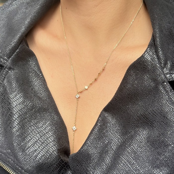 Geometrik Taş Detaylı Uzun Kolye – Gold resmi