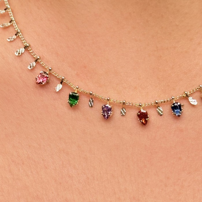 Renkli Taşlı Choker Kolye – Gold resmi