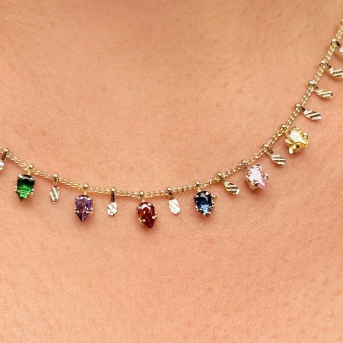 Renkli Taşlı Choker Kolye – Gold resmi