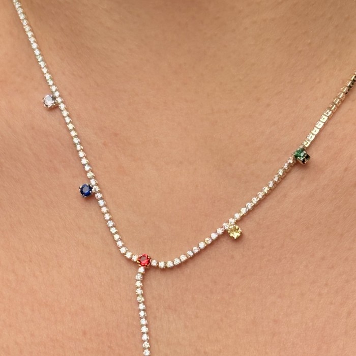 Renkli Taşlı Uzun Zincir Kolye – Gold resmi