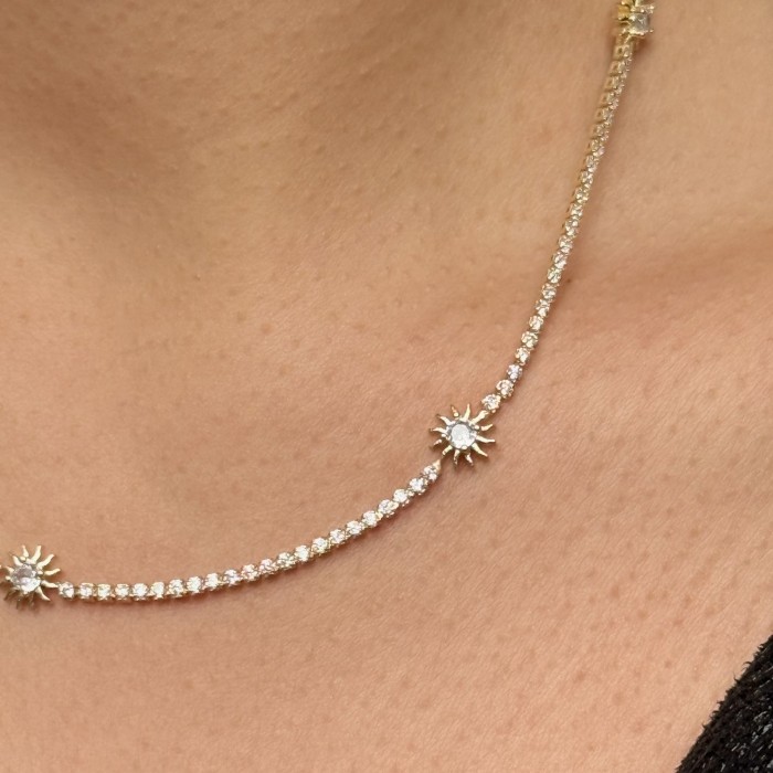 Güneş Detaylı Taşlı Kolye – Gold resmi